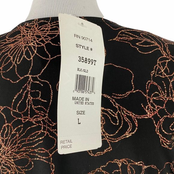 MSK Black Rose Gold Glitter Floral Wrap Top L - Picture 6 of 13